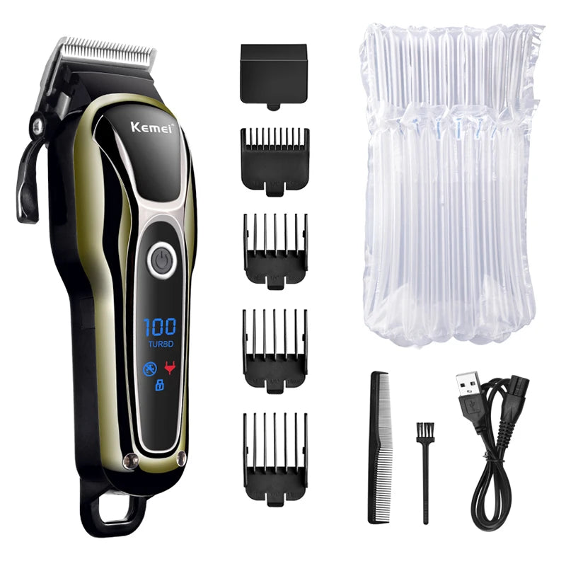 Kemei KM-1990 Profesjonell Hårklipper – presis, stillegående og allsidig trimmer med LCD-display