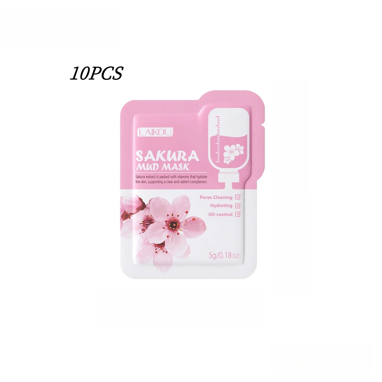 LAIKOU Cleansing Mud Mask 10pcs – Sakura &amp; Eggplant Deep Cleansing &amp; Pore-Minimizing Mask