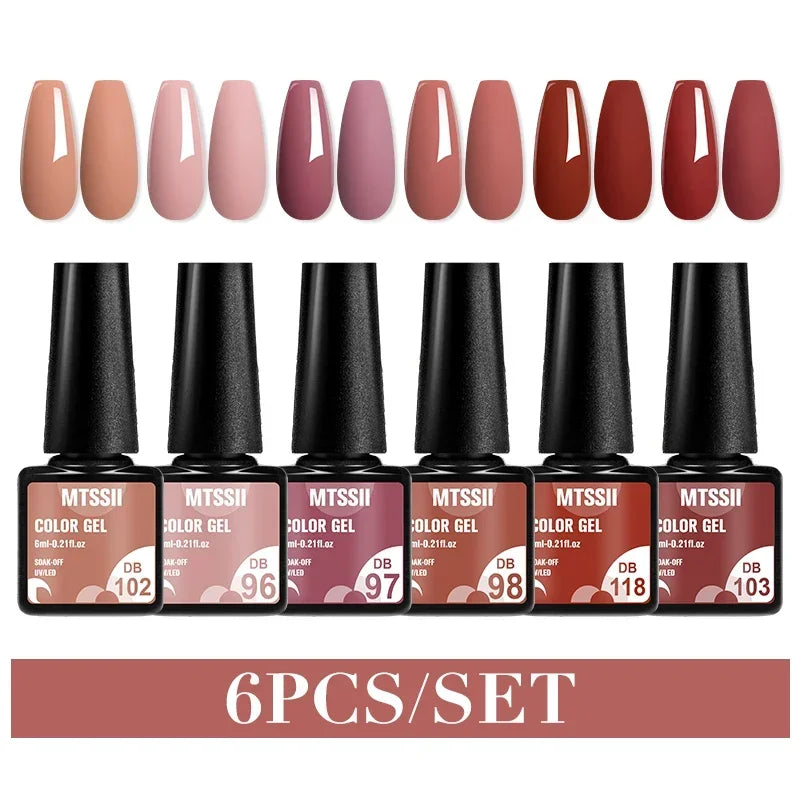 MTSSII 6-Delers Nude &amp; Brun Gel Neglelakksett