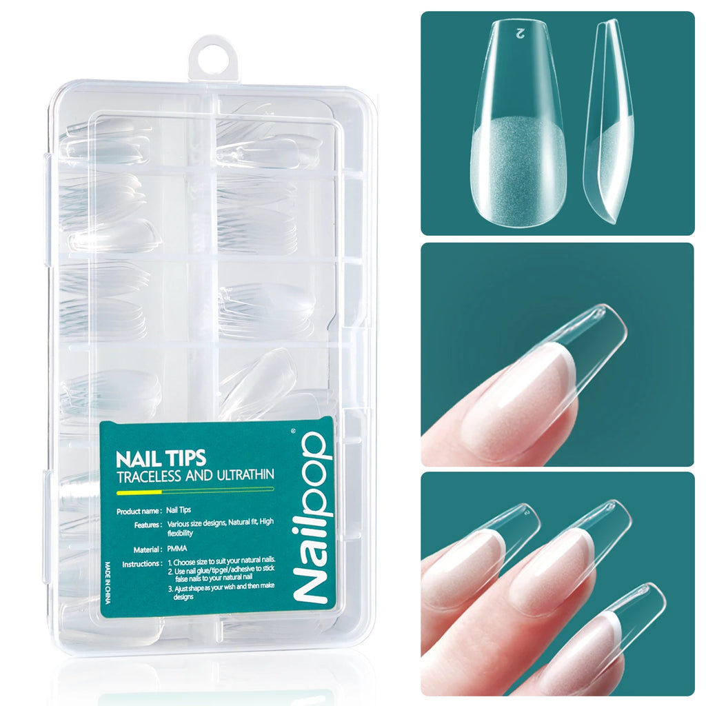Nailpop 120-Delers Gel X Nail Tips – Myke, Naturlige og Enkle å Påføre