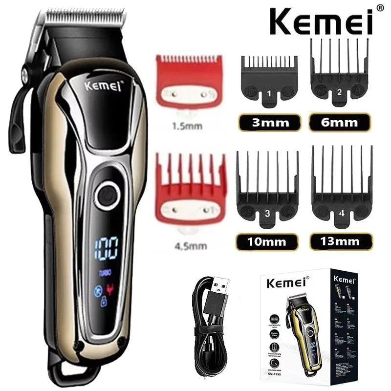 Kemei KM-1990 Hair Clipper Professional Hair Clipper Men's Hair Clipper Electric Trimmer LCD Display Hair Clipper Almighty Set