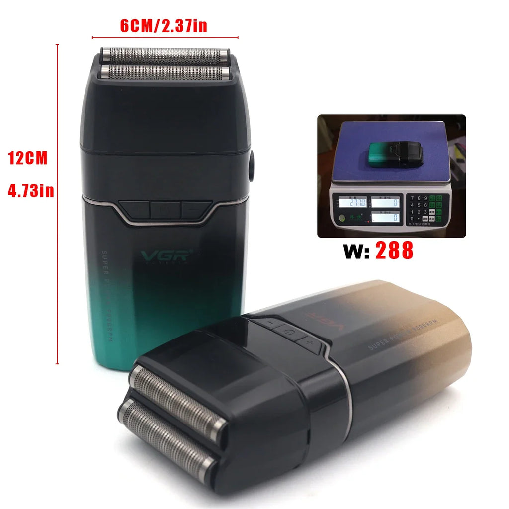 VGR V-308 Dobbel Folieskjeggtrimmer – tett, kraftig og hudvennlig barbering med LCD-display
