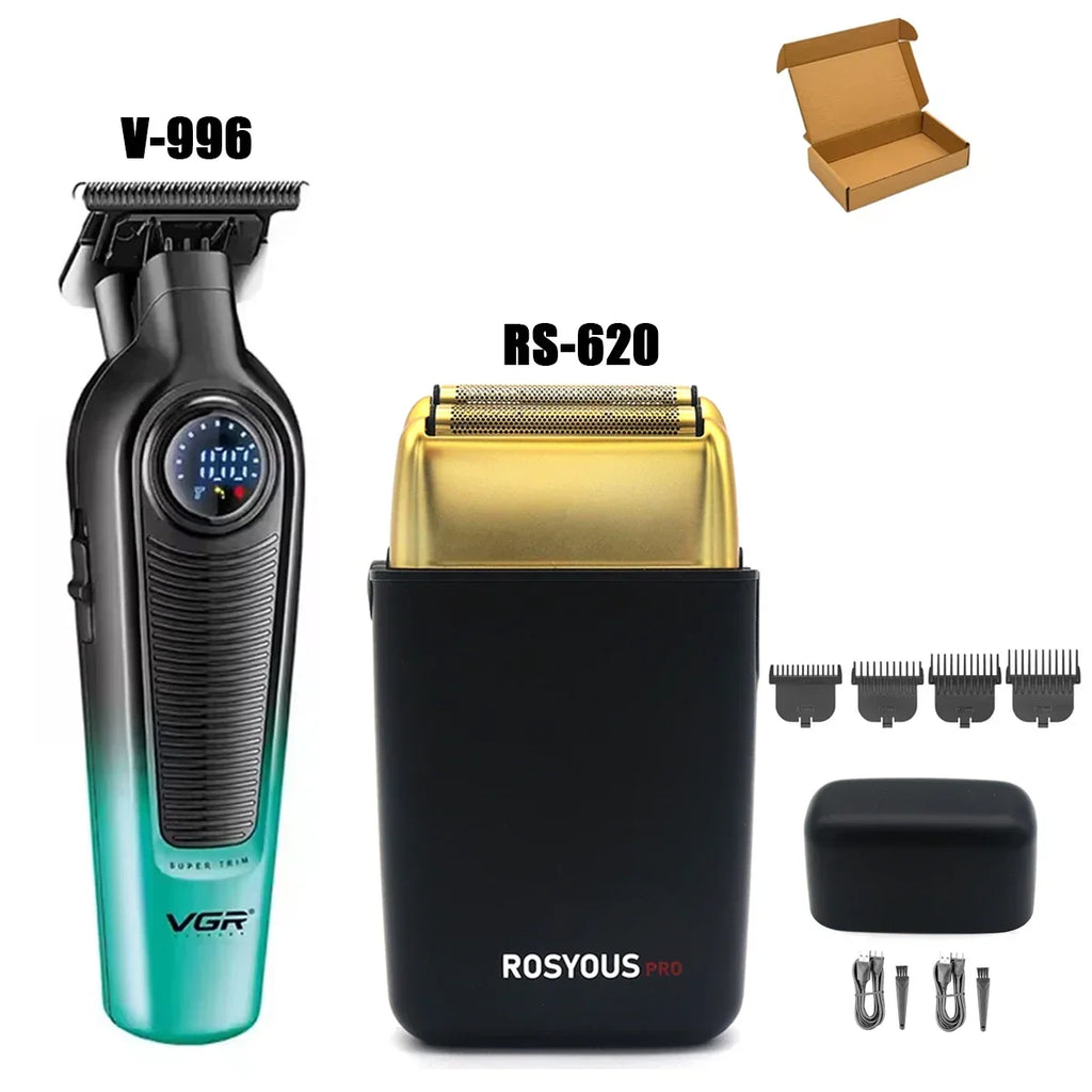 VGR V-996 / V-196 / RS-620 Profesjonelt Klippesett – komplett barberkit med kraftige klippere og LED-display