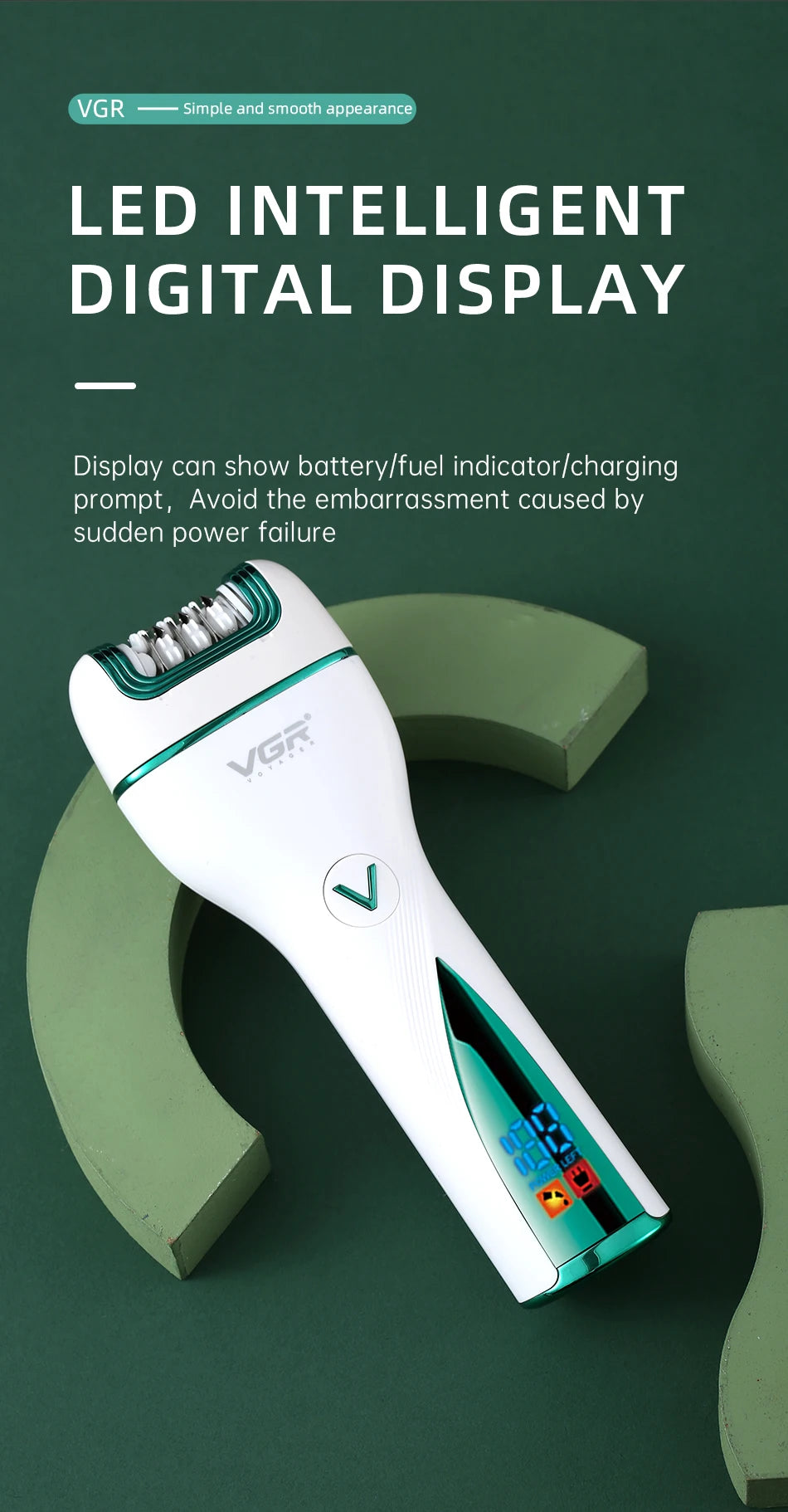 VGR V-728 3‑i‑1 epilator og trimmer – oppladbar multigroomer