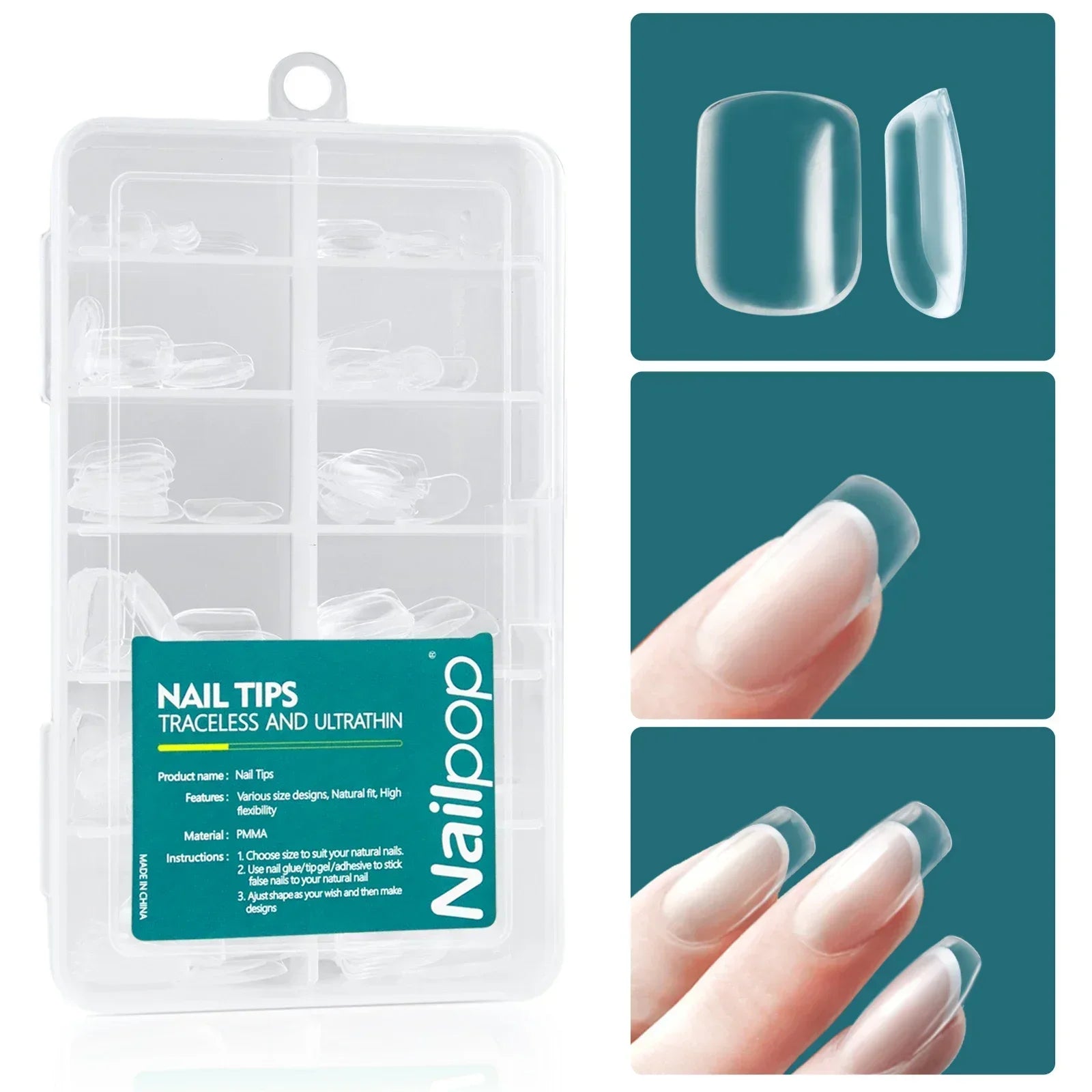 Nailpop 120-Delers Gel X Nail Tips – Myke, Naturlige og Enkle å Påføre