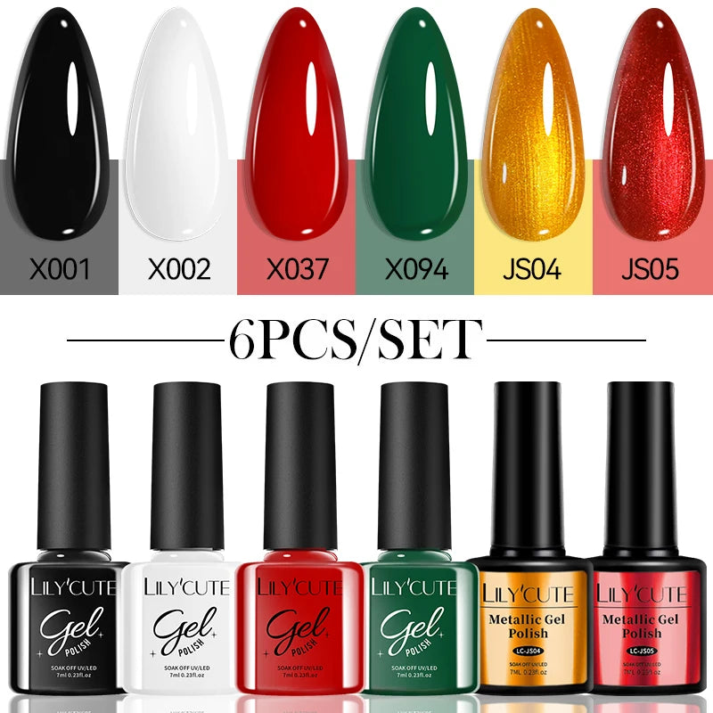 LILYCUTE 6-Delers Reflekterende Glitter Liner Gel Neglesett