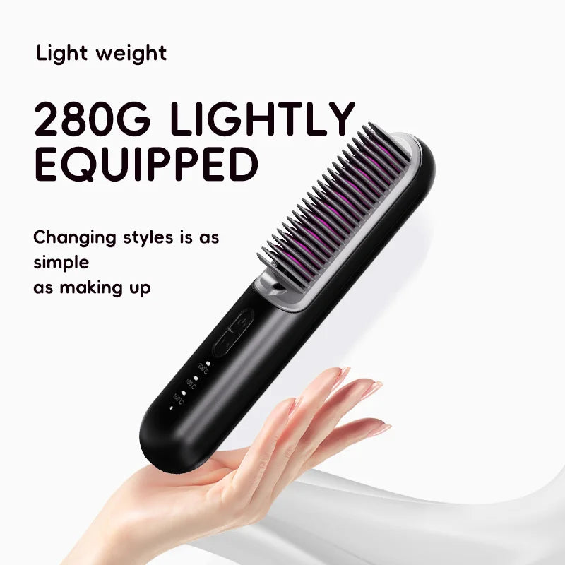 Trådløs mini rettetang-børste – bærbar ionisk varmbørste for rask styling hvor som helst