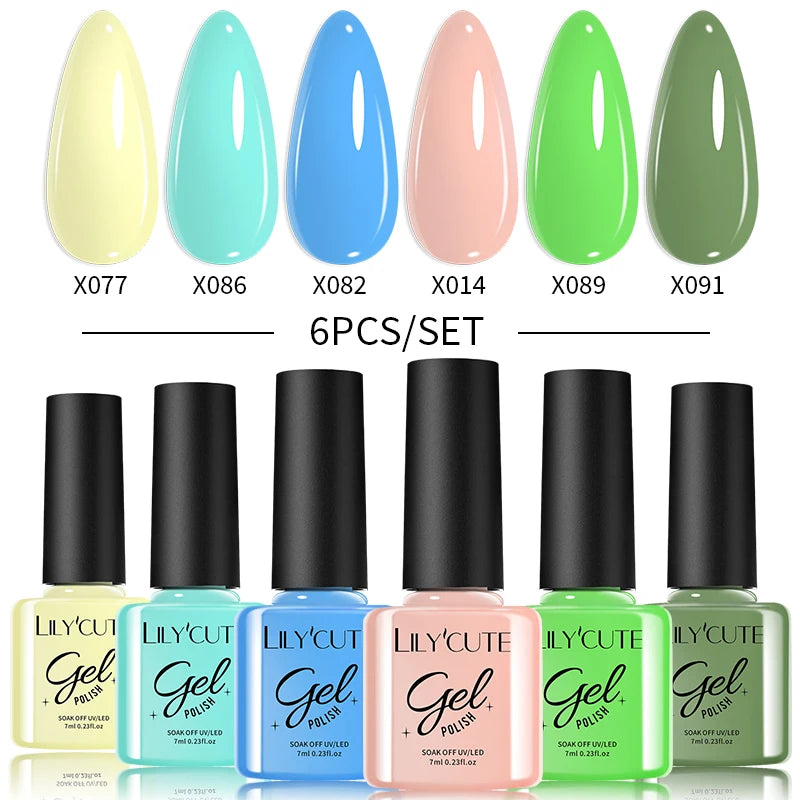 LILYCUTE 6-Delers Reflekterende Glitter Liner Gel Neglesett