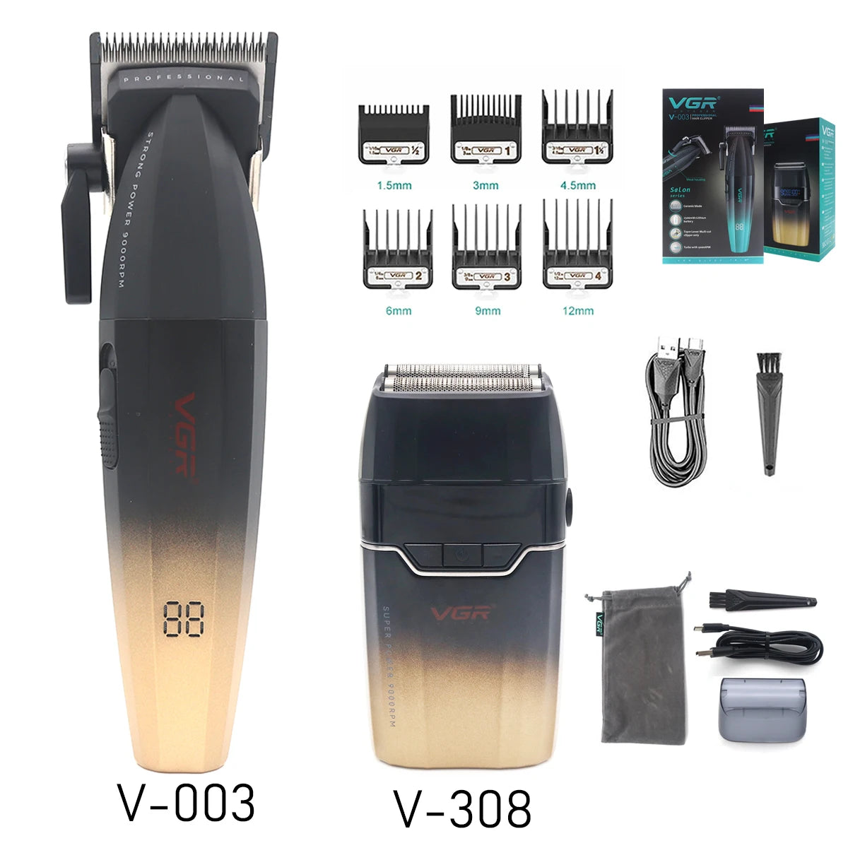 VGR V-308 Dobbel Folieskjeggtrimmer – tett, kraftig og hudvennlig barbering med LCD-display