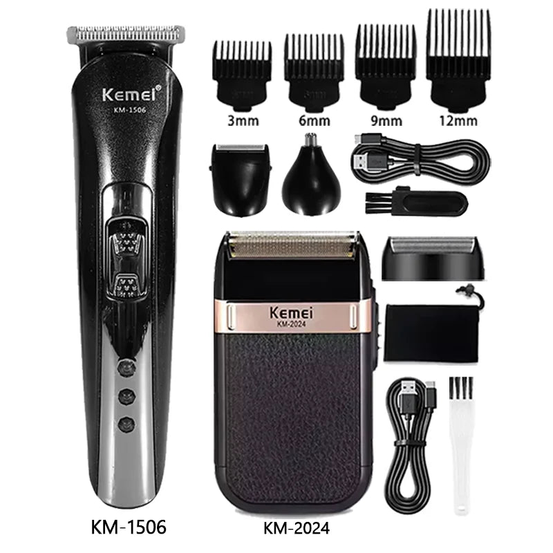 Kemei KM-PG809A + KM-1506 + KM-2024 Hair Clipper Kit – profesjonell presisjon og kraft for hår, skjegg og kropp